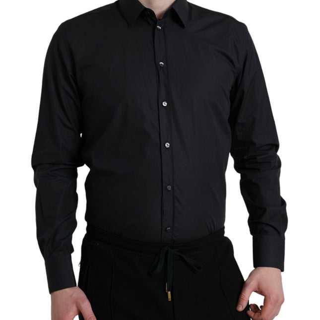 Dolce & Gabbana Navy Blue Cotton Collared Formal Dress Shirt