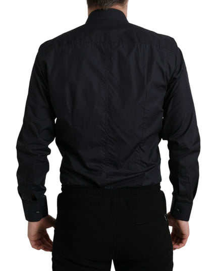 Dolce & Gabbana Navy Blue Cotton Collared Formal Dress Shirt