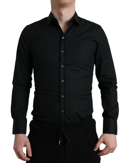 Dolce & Gabbana Black Cotton Stretch Slim Formal Dress Shirt