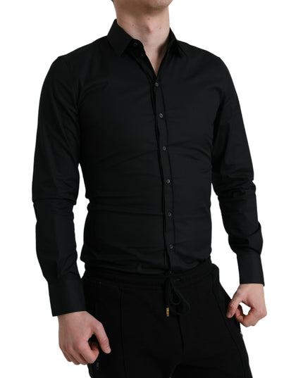 Dolce & Gabbana Black Cotton Stretch Slim Formal Dress Shirt