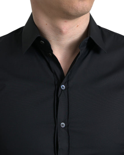 Dolce & Gabbana Black Cotton Stretch Slim Formal Dress Shirt