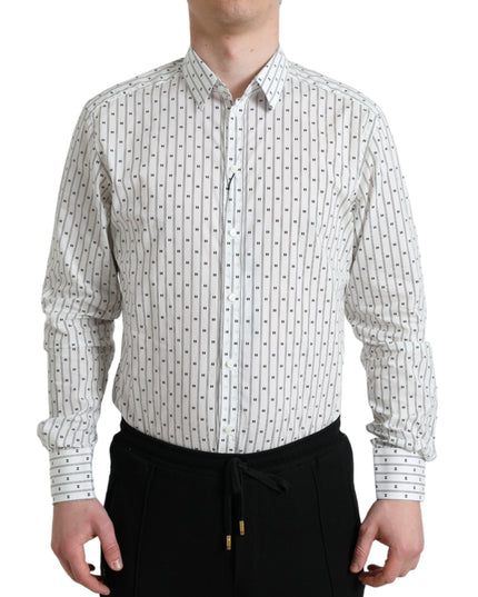 Dolce & Gabbana White Patterned Men GOLD Formal Dress Shirt