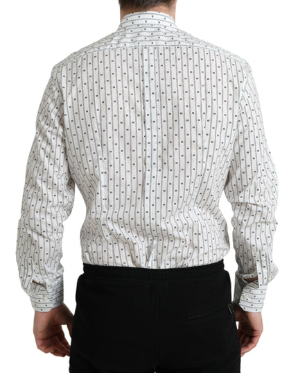 Dolce & Gabbana White Patterned Men GOLD Formal Dress Shirt