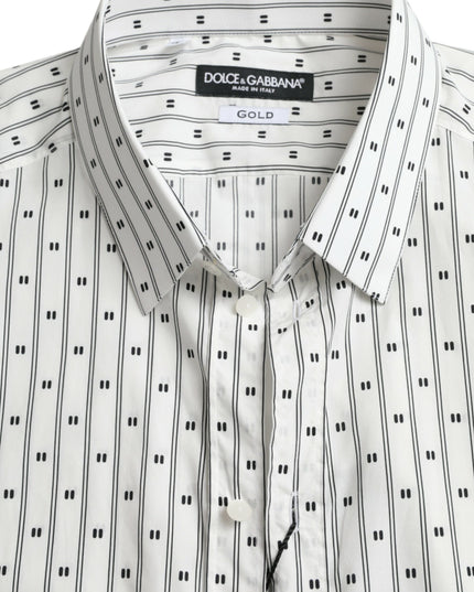 Dolce & Gabbana White Patterned Men GOLD Formal Dress Shirt