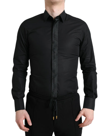 Dolce & Gabbana Black Cotton Logo Formal GOLD Dress Shirt