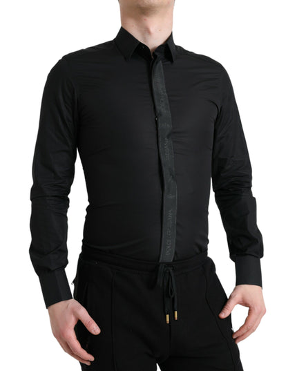 Dolce & Gabbana Black Cotton Logo Formal GOLD Dress Shirt