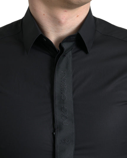 Dolce & Gabbana Black Cotton Logo Formal GOLD Dress Shirt
