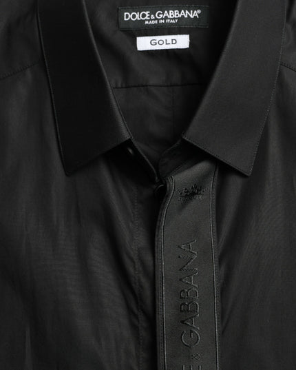 Dolce & Gabbana Black Cotton Logo Formal GOLD Dress Shirt