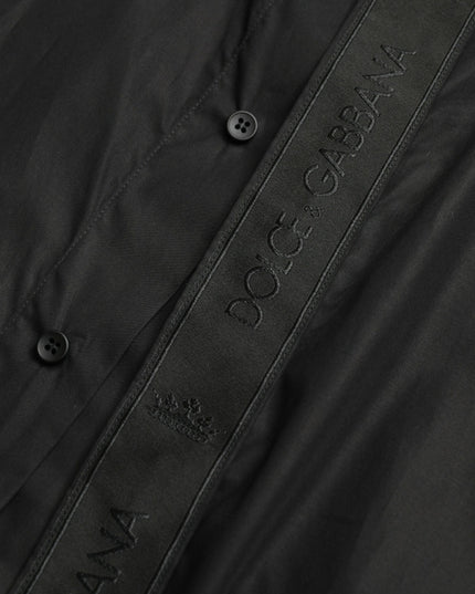 Dolce & Gabbana Black Cotton Logo Formal GOLD Dress Shirt