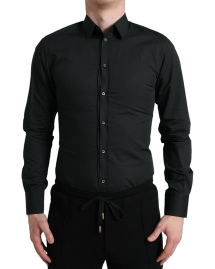 Dolce & Gabbana Black Cotton Silk Formal GOLD Dress Shirt