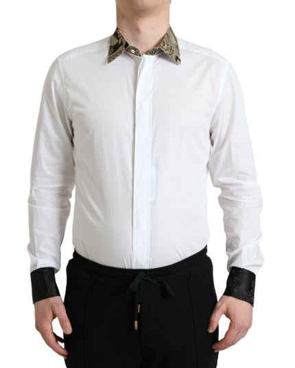 Dolce & Gabbana White Cotton Jacquard Formal GOLD Dress Shirt