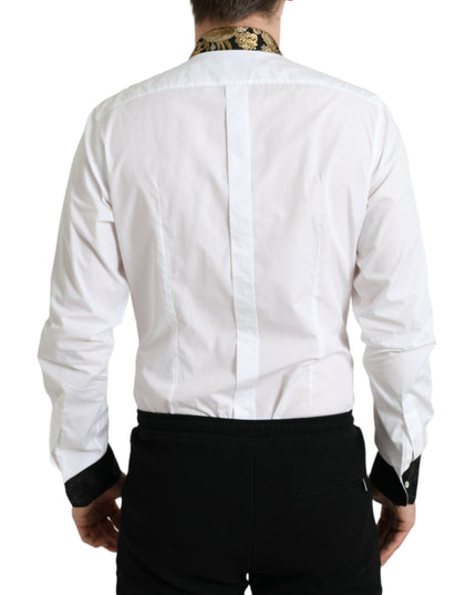 Dolce & Gabbana White Cotton Jacquard Formal GOLD Dress Shirt