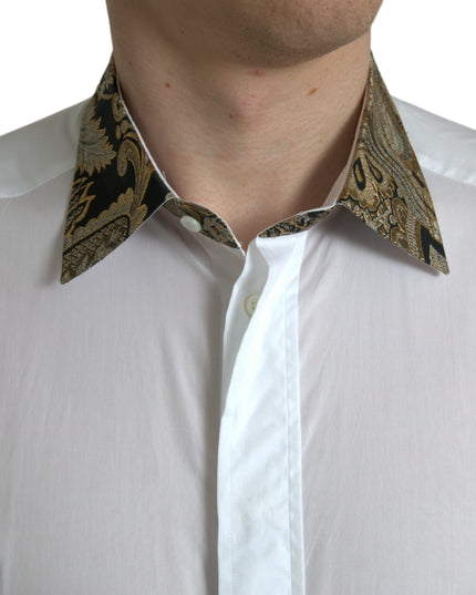 Dolce & Gabbana White Cotton Jacquard Formal GOLD Dress Shirt