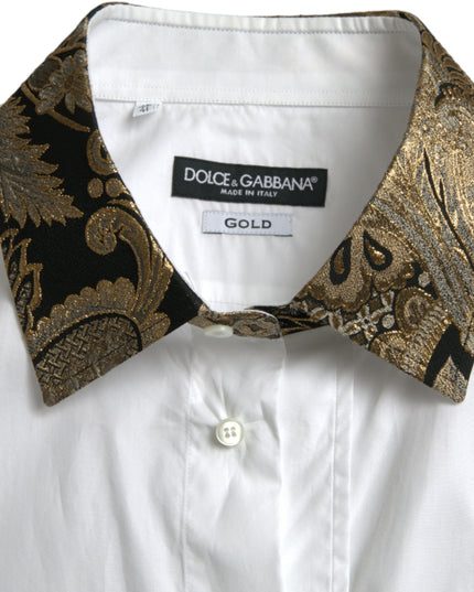 Dolce & Gabbana White Cotton Jacquard Formal GOLD Dress Shirt