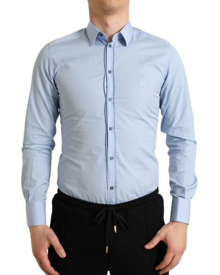 Dolce & Gabbana Sky Blue Cotton Men Formal GOLD Dress Shirt