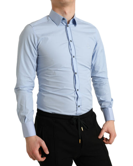 Dolce & Gabbana Sky Blue Cotton Men Formal GOLD Dress Shirt