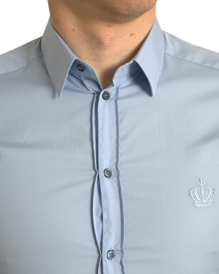 Dolce & Gabbana Sky Blue Cotton Men Formal GOLD Dress Shirt