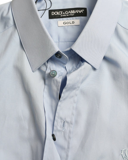 Dolce & Gabbana Sky Blue Cotton Men Formal GOLD Dress Shirt