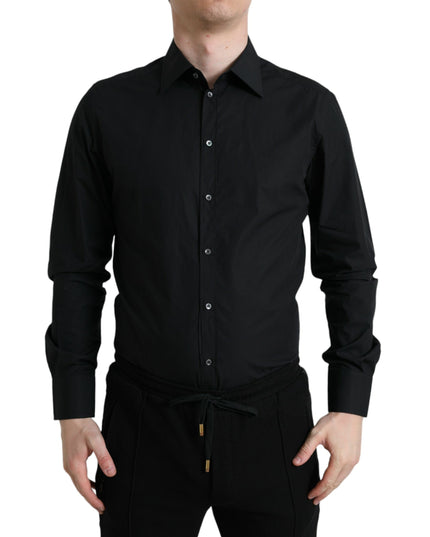 Dolce & Gabbana Black Cotton Men Formal GOLD Dress Shirt