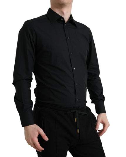 Dolce & Gabbana Black Cotton Men Formal GOLD Dress Shirt