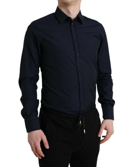 Dolce & Gabbana Navy Blue Slim Fit Formal GOLD Dress Shirt