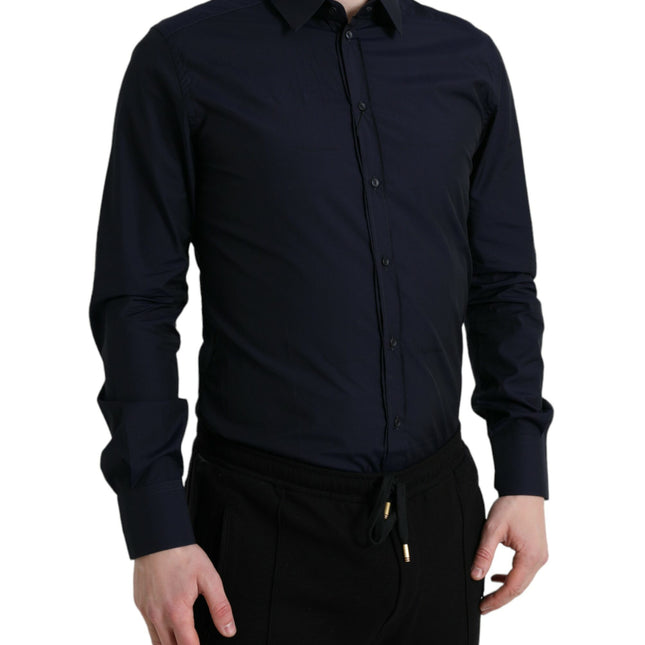 Dolce & Gabbana Navy Blue Slim Fit Formal GOLD Dress Shirt