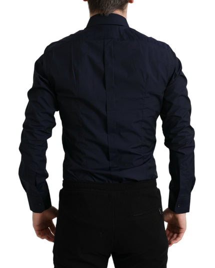 Dolce & Gabbana Navy Blue Slim Fit Formal GOLD Dress Shirt