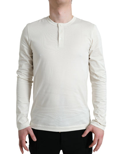 Dolce & Gabbana Off White Cotton Henley Pullover Sweater