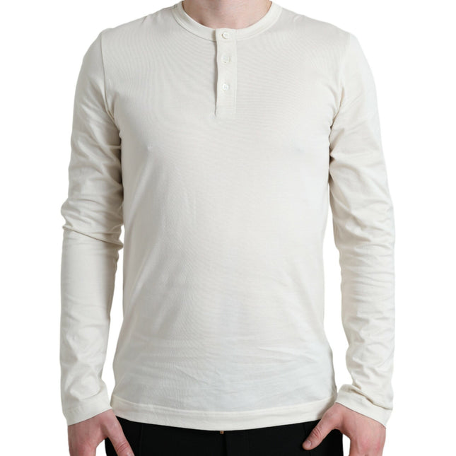 Dolce & Gabbana Off White Cotton Henley Pullover Sweater