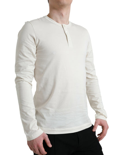 Dolce & Gabbana Off White Cotton Henley Pullover Sweater