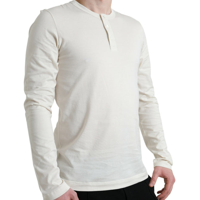 Dolce & Gabbana Off White Cotton Henley Pullover Sweater