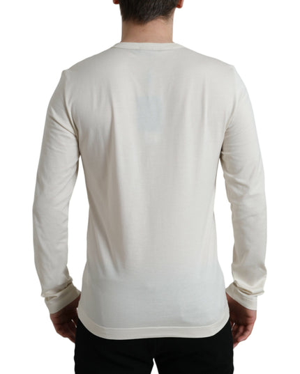 Dolce & Gabbana Off White Cotton Henley Pullover Sweater