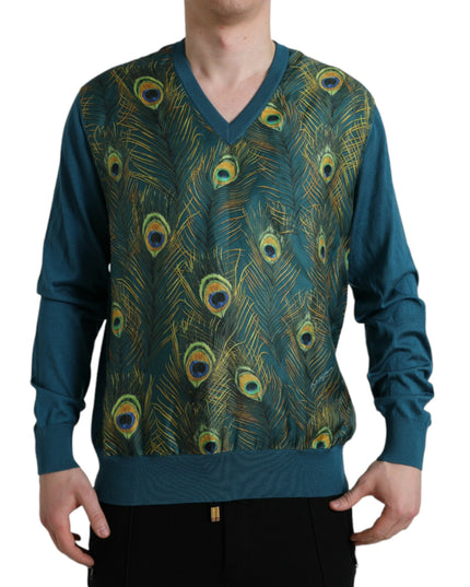 Dolce & Gabbana Green Peacock Feather Pullover Sweater