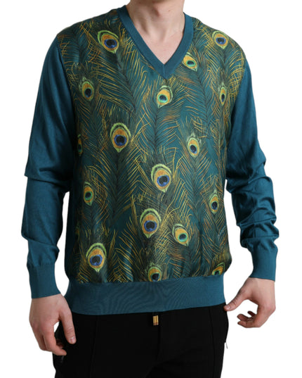 Dolce & Gabbana Green Peacock Feather Pullover Sweater