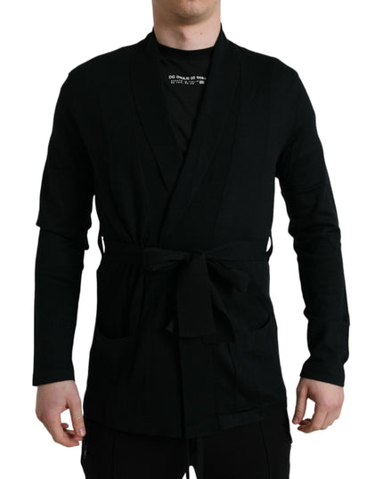 Dolce & Gabbana Black Cashmere Long Sleeves Belted Wrap Robe