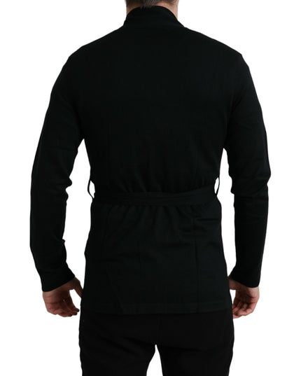 Dolce & Gabbana Black Cashmere Long Sleeves Belted Wrap Robe