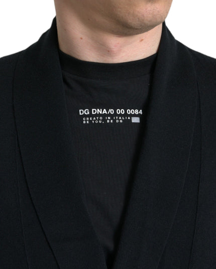 Dolce & Gabbana Black Cashmere Long Sleeves Belted Wrap Robe