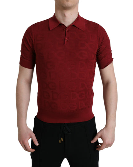 Dolce & Gabbana Maroon Collared Short Sleeve Silk T-shirt