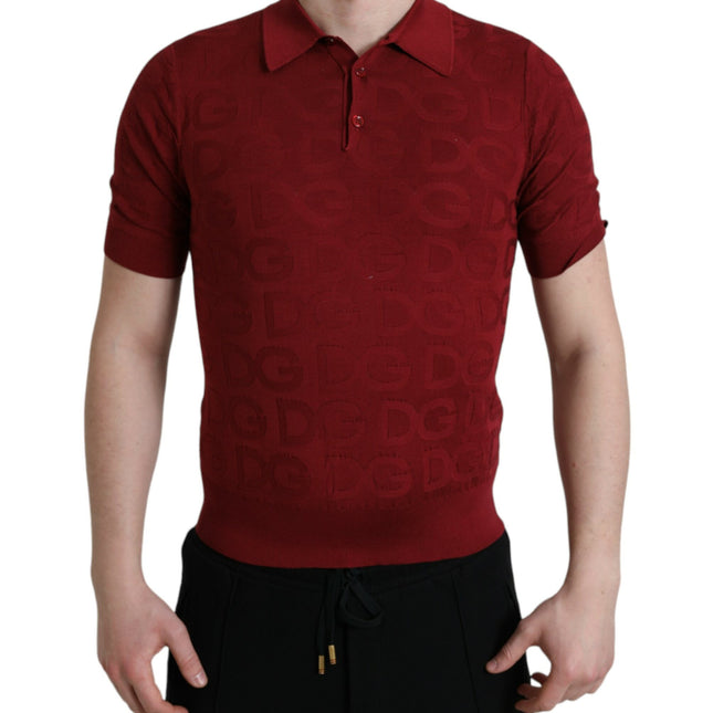 Dolce & Gabbana Maroon Collared Short Sleeve Silk T-shirt