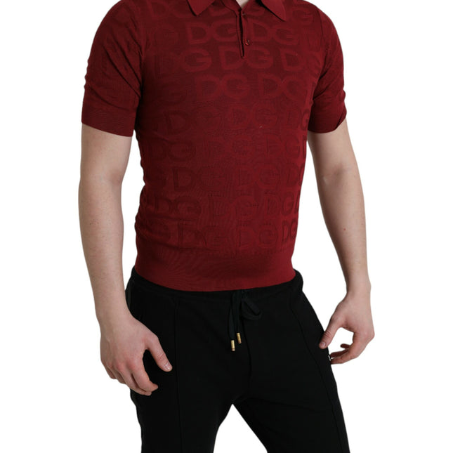 Dolce & Gabbana Maroon Collared Short Sleeve Silk T-shirt