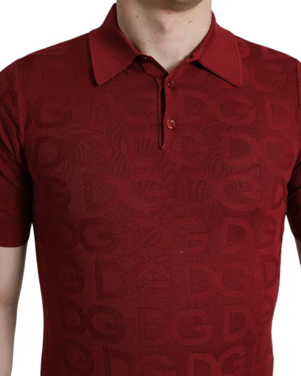 Dolce & Gabbana Maroon Collared Short Sleeve Silk T-shirt