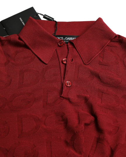 Dolce & Gabbana Maroon Collared Short Sleeve Silk T-shirt
