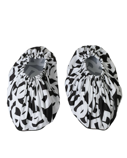 Dolce & Gabbana White Logo Print Nylon Slip On Flats Shoes