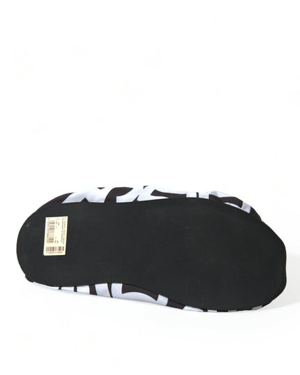 Dolce & Gabbana White Logo Print Nylon Slip On Flats Shoes