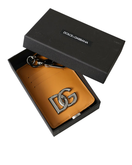 Dolce & Gabbana Orange Calf Leather Credit Card Holder Clip On Wallet