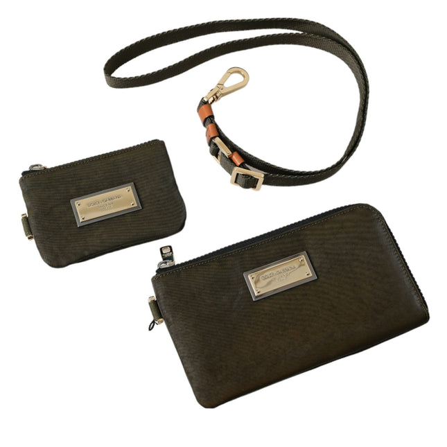 Dolce & Gabbana Dark Green Nylon Logo Multifunctional Kit 2 Pcs Set Bags