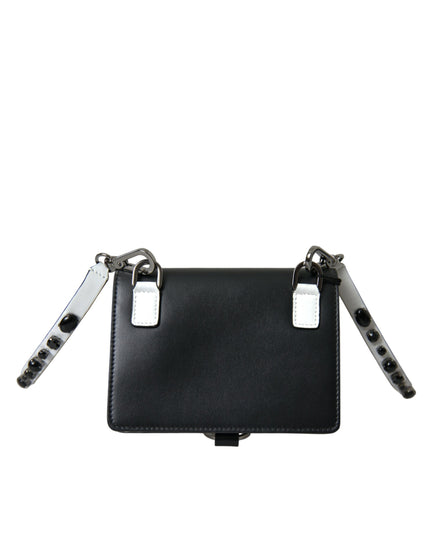 Dolce & Gabbana Black White Leather Crystal Embellished Cardholder Wallet