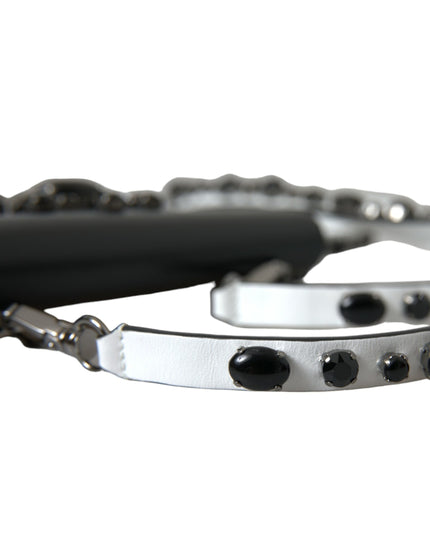 Dolce & Gabbana Black White Leather Crystal Embellished Cardholder Wallet