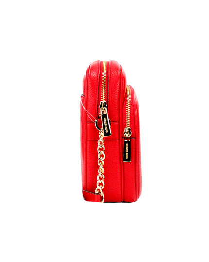 Michael Kors Jet Set Bright Red Pebbled Leather North South Chain Crossbody Bag