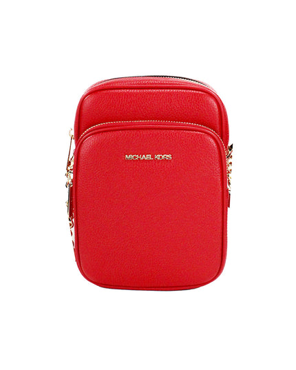 Michael Kors Jet Set Bright Red Pebbled Leather North South Chain Crossbody Bag